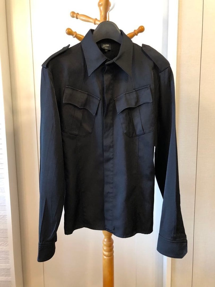 Jean Paul Gaultier Homme 90s Black Military Shirt Jacket Size 48 Made in JP New