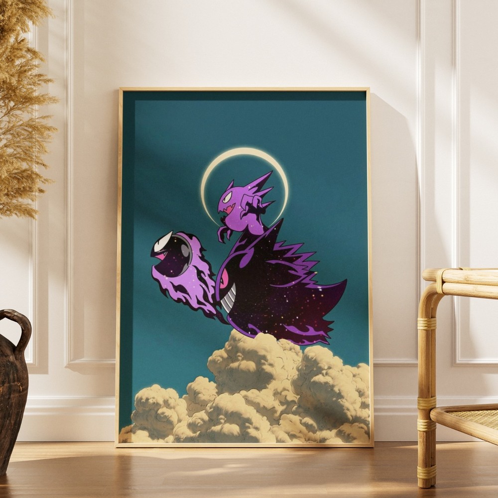 Gengar Haunter Gastly Poster Wall Art Evolution Pokemon Anime Canvas Print Decor