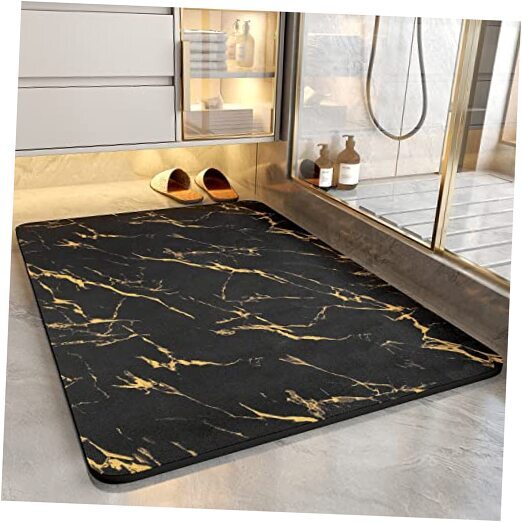 Soft Absorbent Bath Mat - Stylish Black & Golden Non-Slip Bathroom Rug 16x24 inches for Safety and Comfort