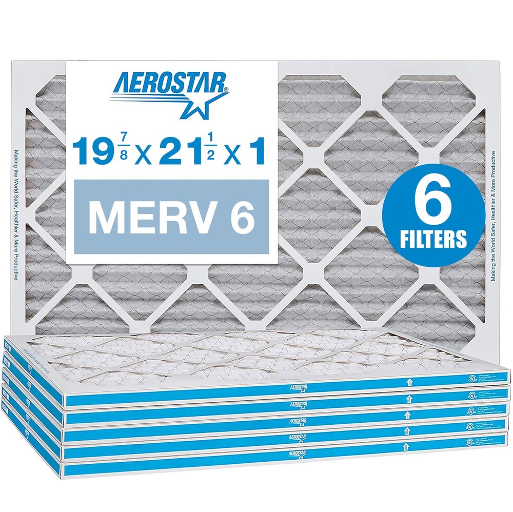 Aerostar 20x21x1 MERV 6 Pleated HVAC Furnace Air Filter 6 Pack