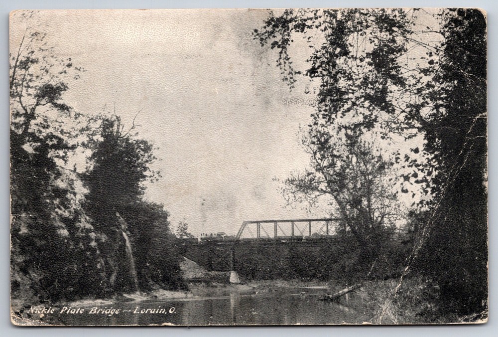 Lorain Ohio~Nickel Plate Bridge From River B&W~Vintage Postcard