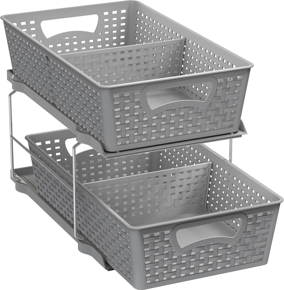 2-Tier Sliding Drawer Under-Sink Organizer Tray in Grey