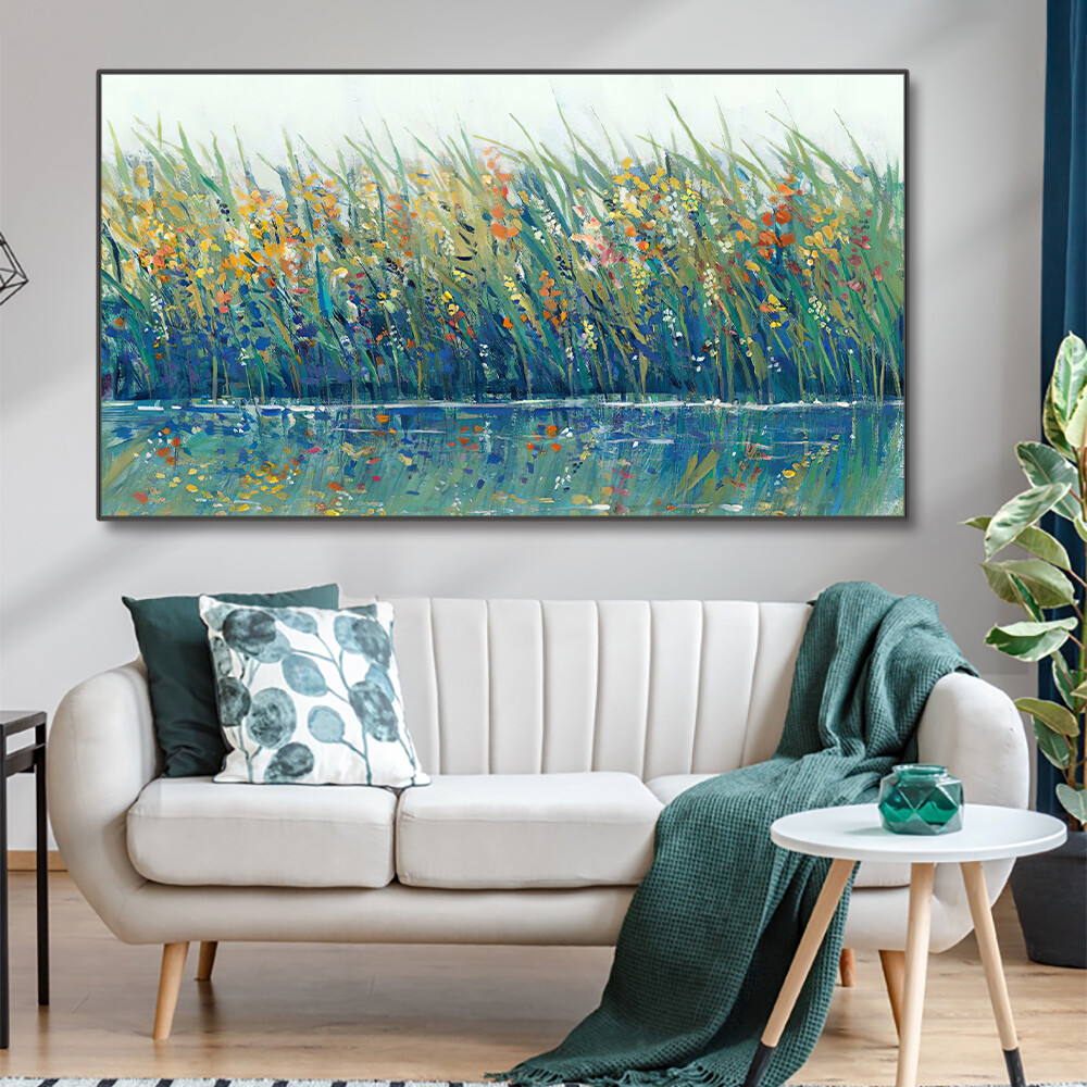 Hand painted Abstract Green Plant Landscape Oil Painting Canvas Wall Handmade