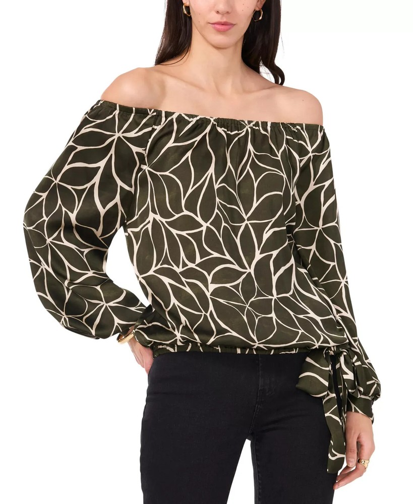 Vince Camuto Women's Top Sz S Printed Off-The-Shoulder