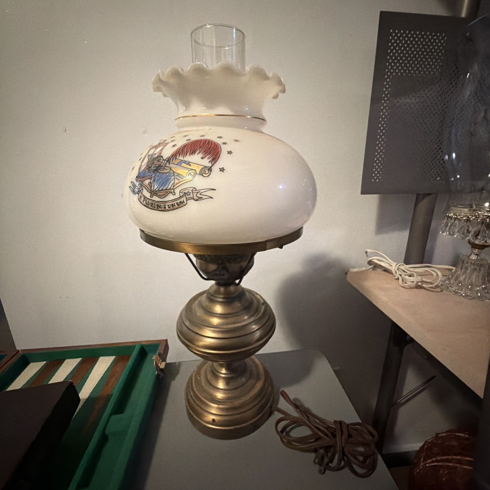 Vintage early American eagle pot belly stove electric hurricane lamp Japan