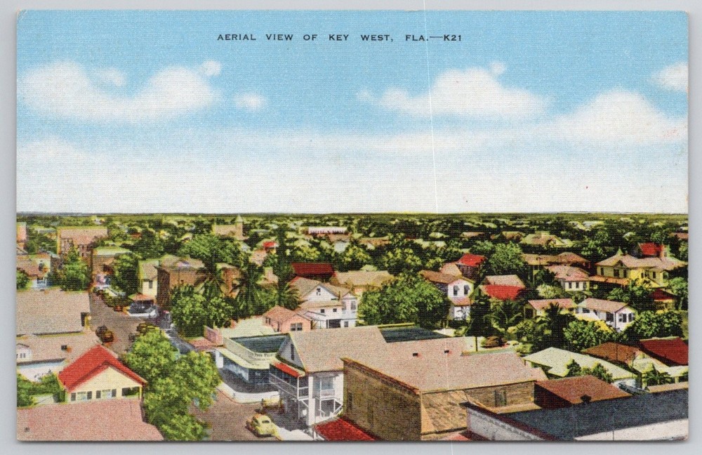 Key West Florida Aerial View Linen Postcard E.C. Kropp 1940s