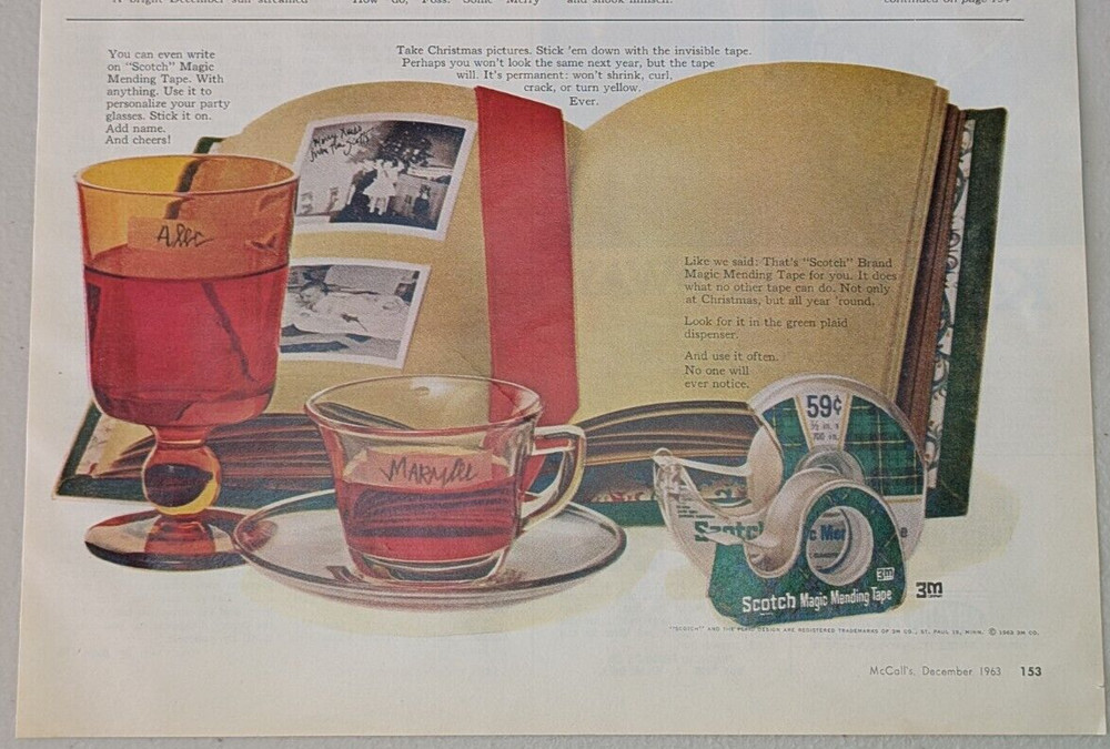 1963 Scotch Tape Vintage Print Ad 3M Magic Mending Gift Wrap Label Photo Album