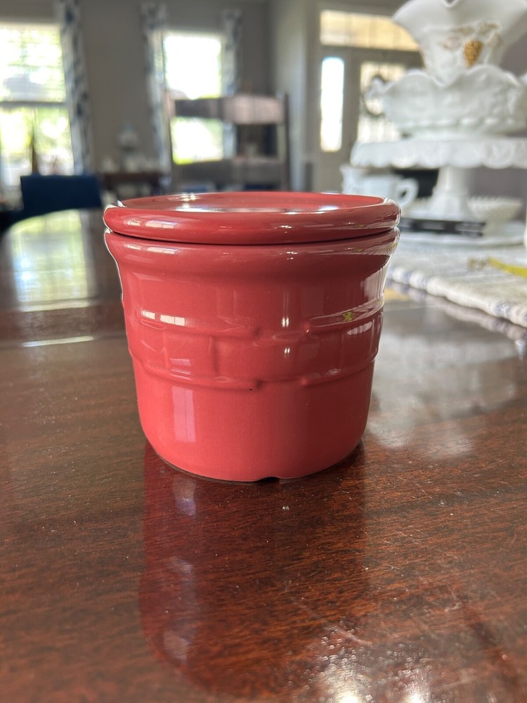 Longaberger Pottery Woven Traditions Paprika Red 1 Pint Salt Crock w/Lid