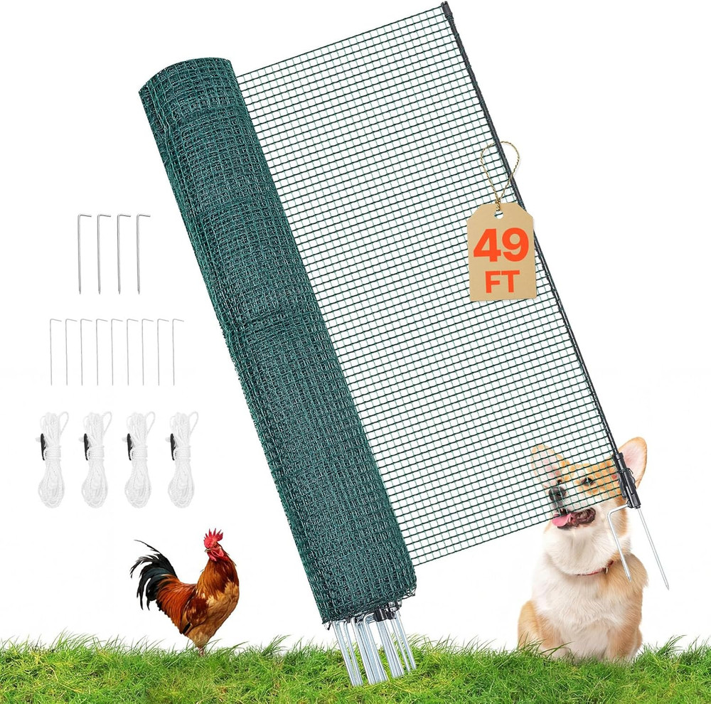 Temporary Fence with Posts, 3.9 X 49.2 FT Plastic Mesh Fencing, Garden Safety Fe