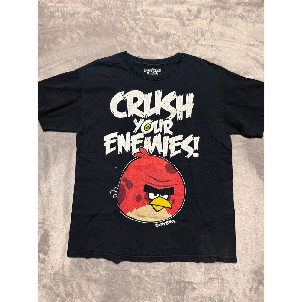 Angry Birds Graphic T-Shirt Mens Large Black Crush Your Enemies Red Bird Tee