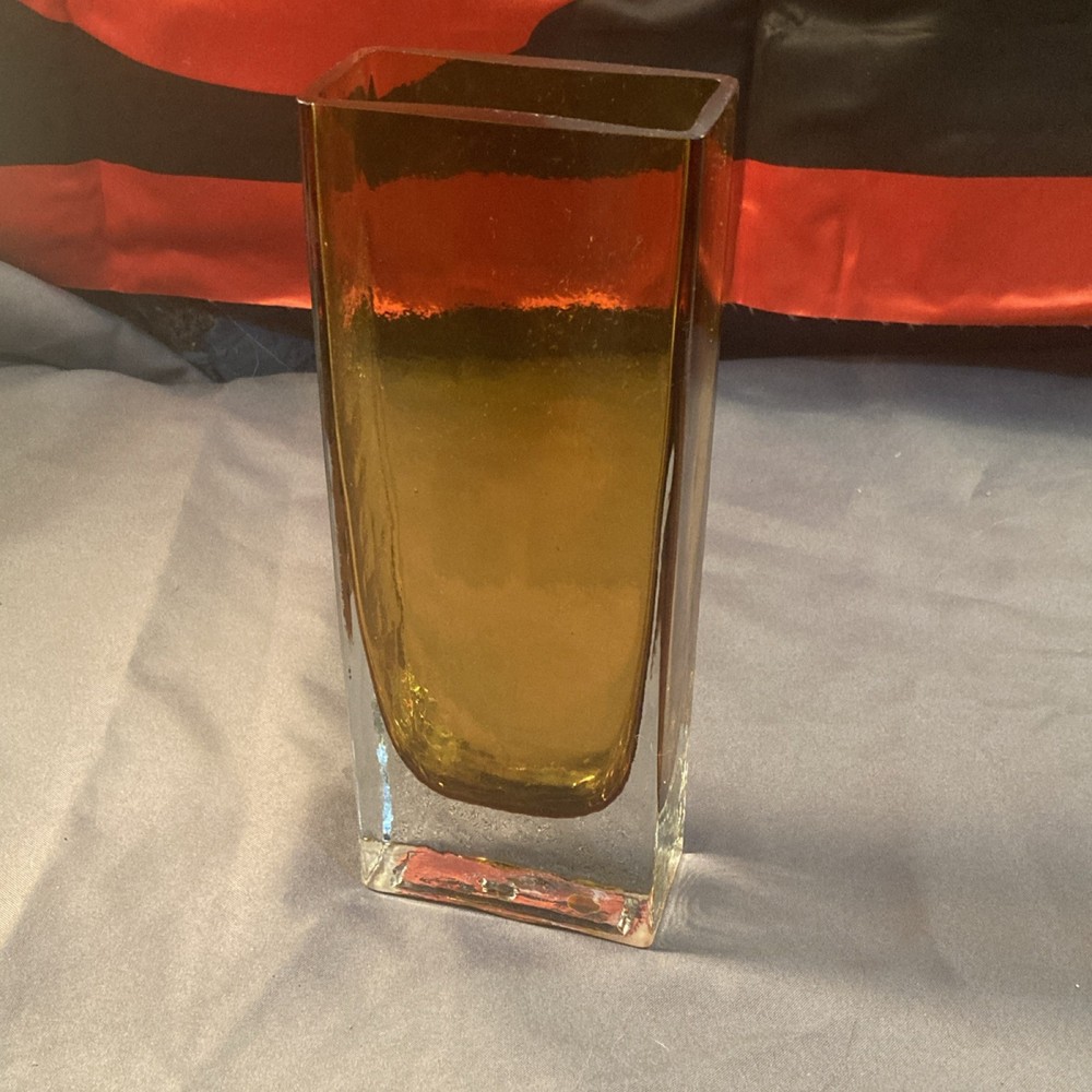 Glossy Amber Glass Rectangular Vase Decorative Solid China