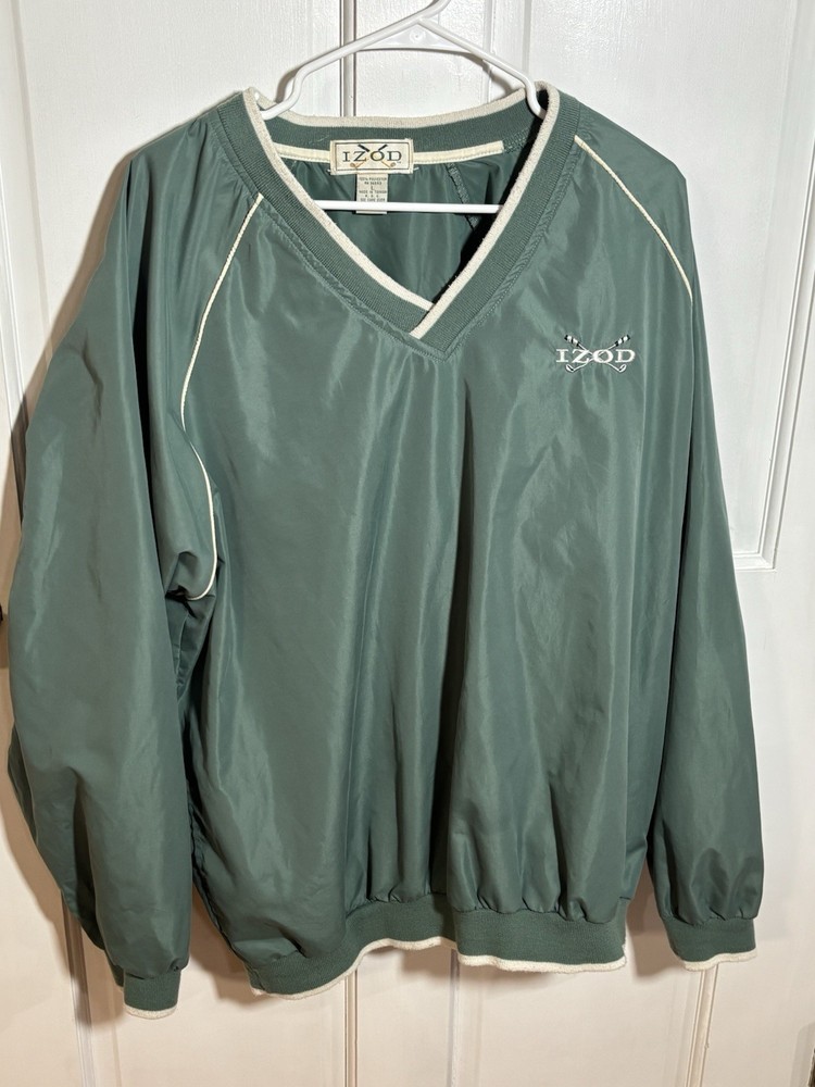 Izod Vintage Green Golf Pullover Windbreaker Jacket - Size Large