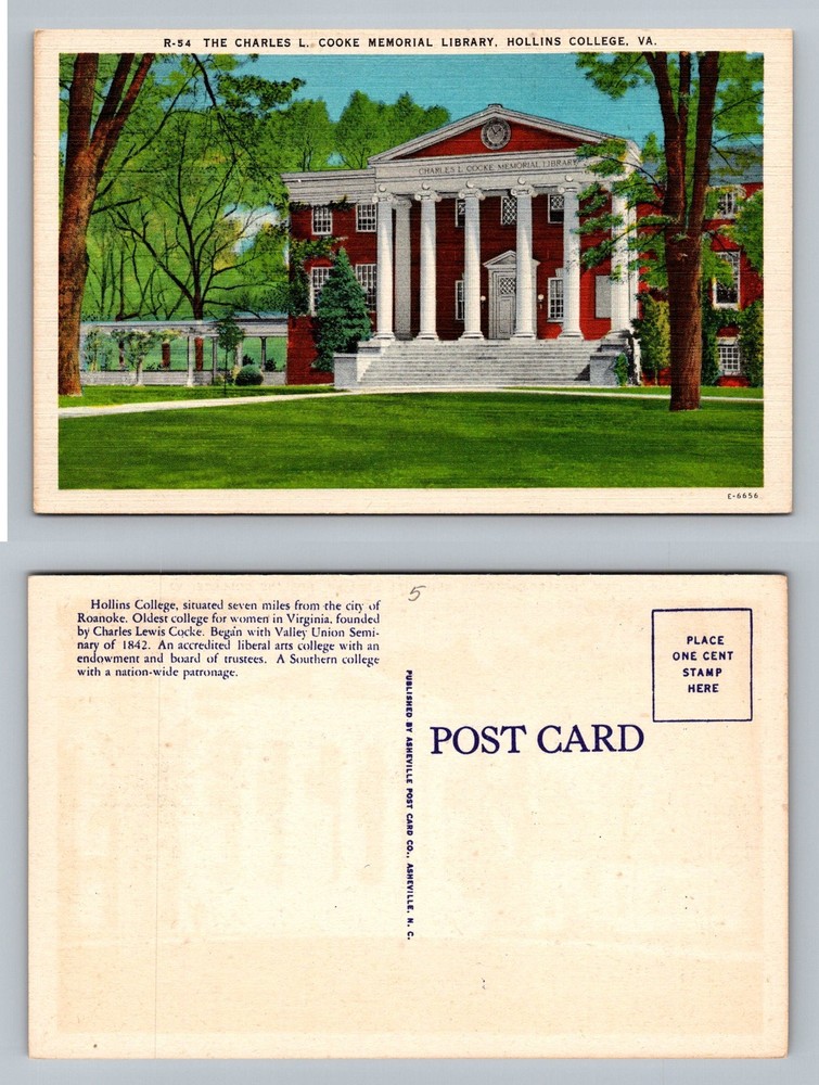 Roanoke, VA-Virginia, Hollins College Cooke Memorial Library Vintage Postcard