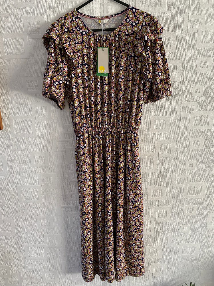 BODEN  ruffle  jersey  midi Dress  size 12p . NEW  D0283