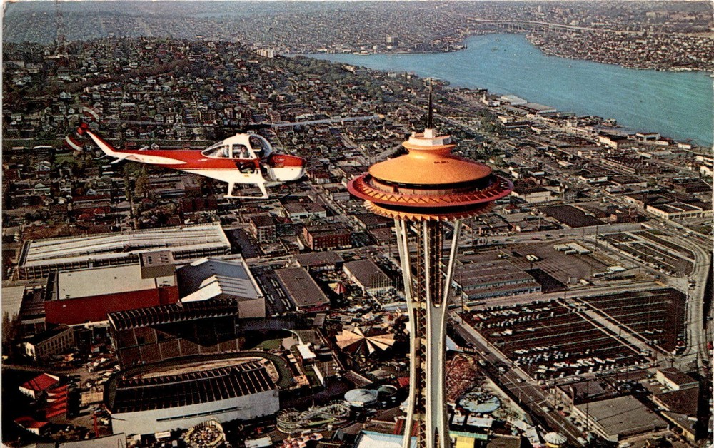 Vintage Tacoma to Portland Space Needle Seattle USA Ban Postcard