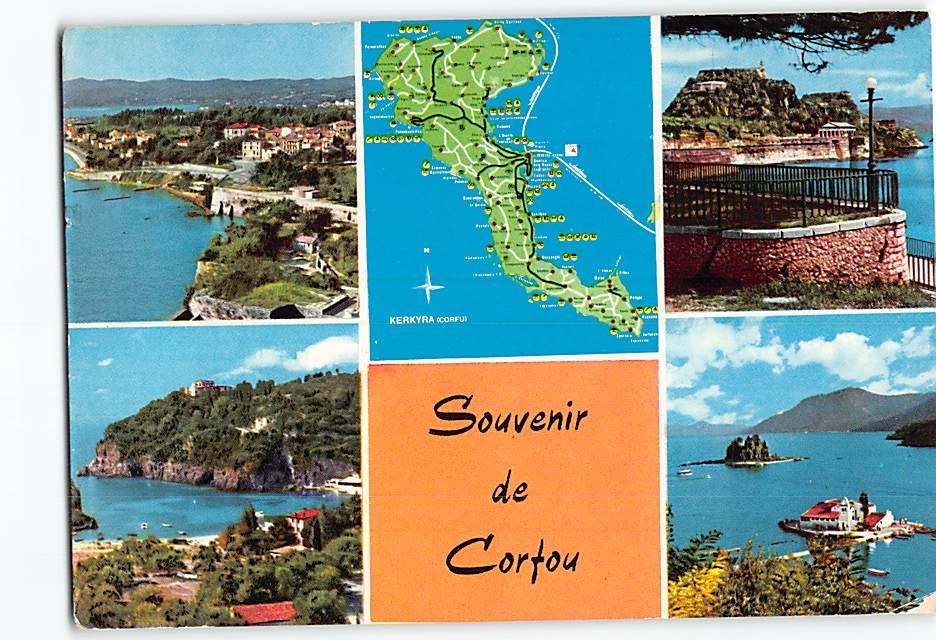 Postcard Map, Scenes & Views Corfu Greece
