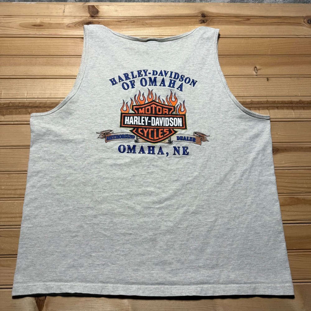 Vintage Y2K 2001 Harley Davidson Omaha Nebraska American Flag Biker Tank Top XL
