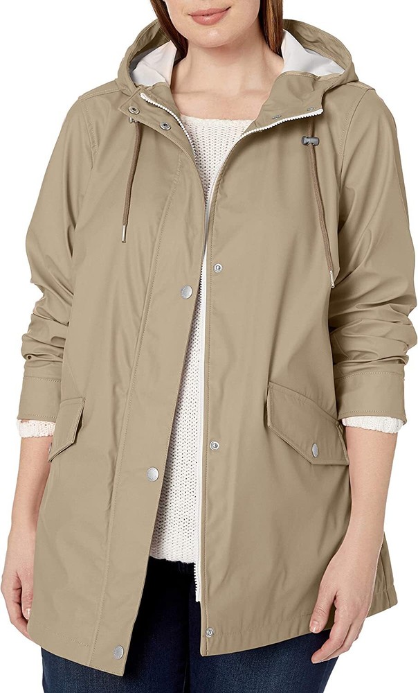 Levi's Womens Beige Hooded Rain Zip Button Outdoors Hiking Coat Jacket Sz Small