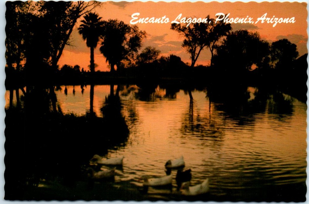 Postcard - Sunset at Encanto Lagoon - Phoenix, Arizona