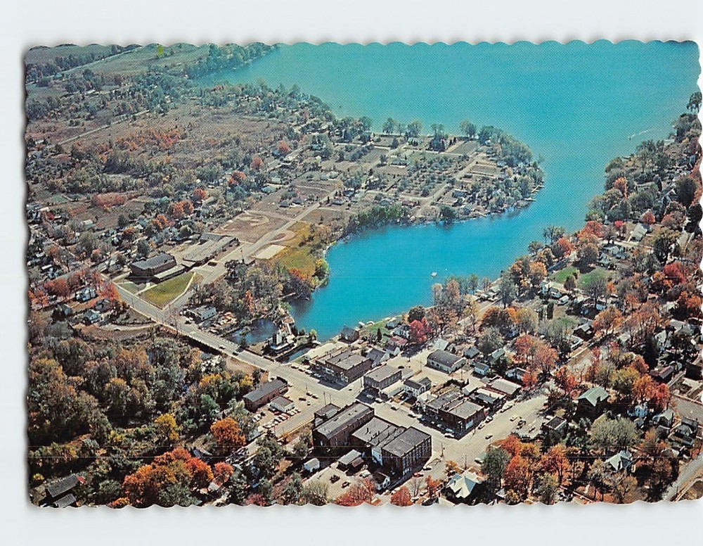 Postcard Aerial View Colon & Palmer Lake Colon Michigan USA
