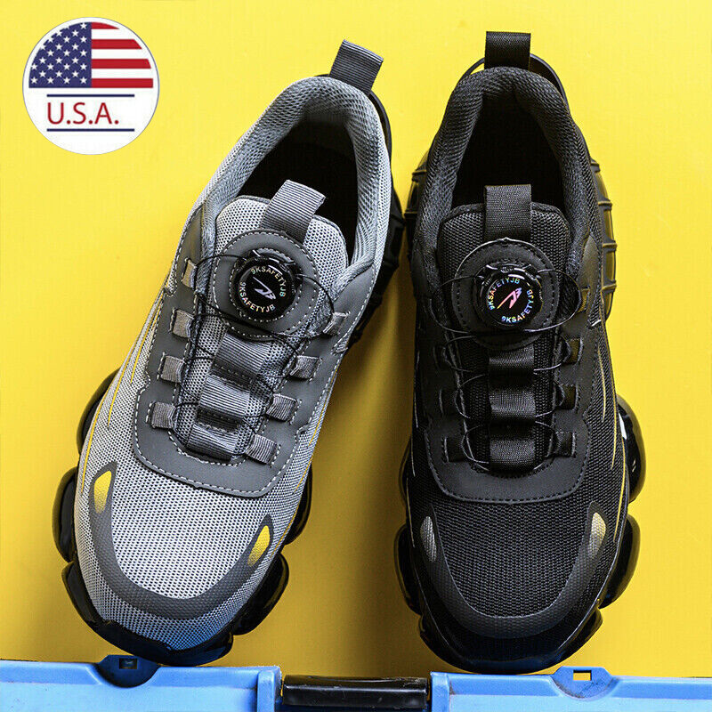 Steel Toe Work Boots for Men and Women with Rotating Button Safety Sneakers