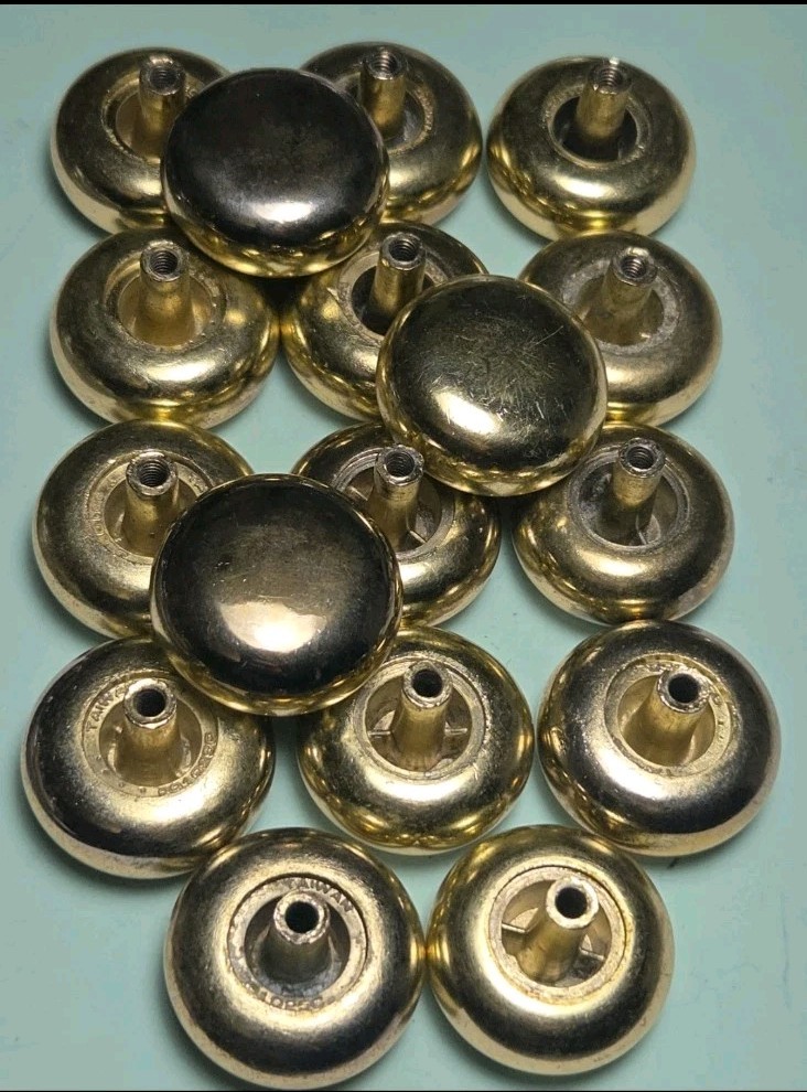 4 Solid Brass Cabinet Drawer Knobs Vintage Round Mushroom Pulls MCM  (4 Avail)