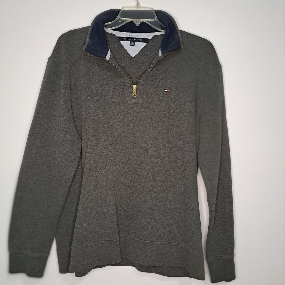 Tommy Hilfiger Mens Pullover Sweater 1/4 Zip Size XL Gray Long Sleeve