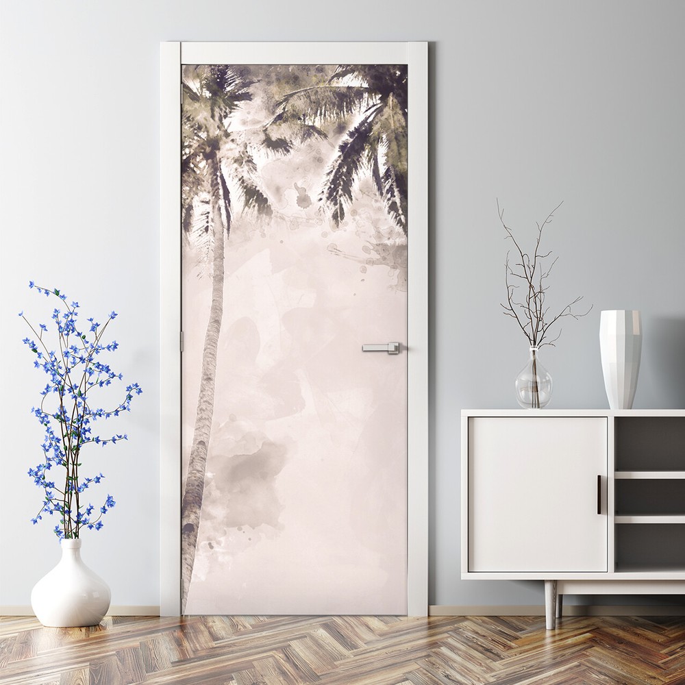 Palm Trees Bubble Free Peel and Stick Door Wrap Art wall decor Vintage Decal