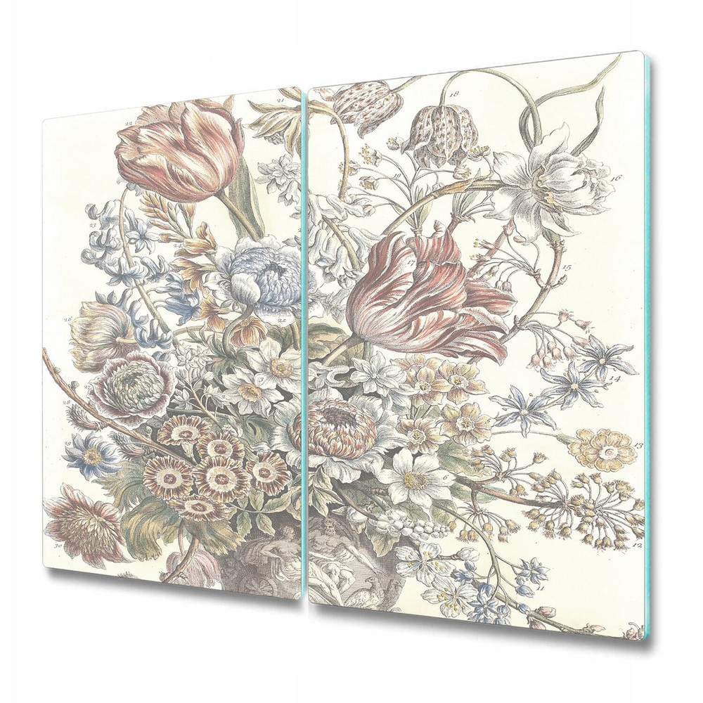 Glass Chopping Board Flowers from Dutch Field Vintage Watercolour 2x30x52