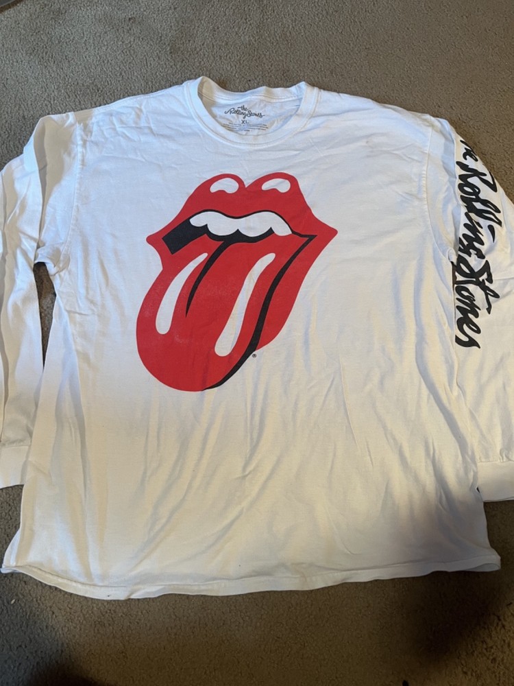 Vintage The Rolling Stones White Long Sleeve T Shirt XL Red Tongue Logo