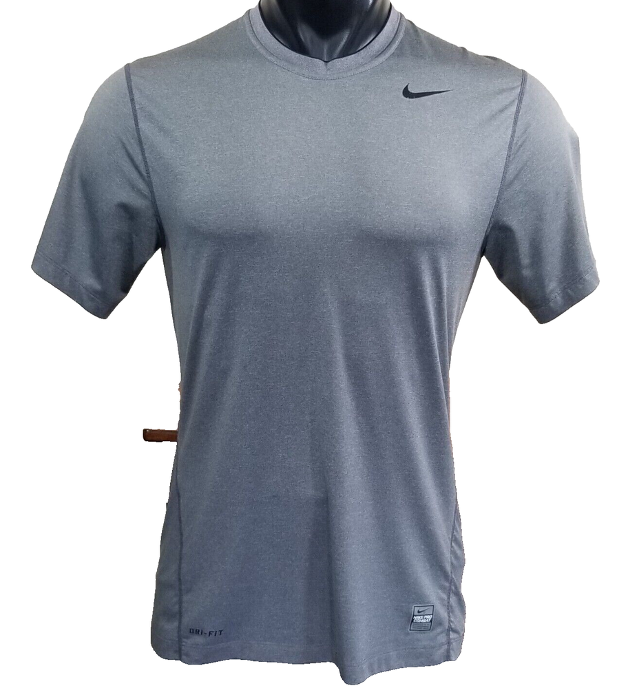 Nike Pro Combat Fitted Short Sleeve Gray Heather Activewear Top Shirt Sz M