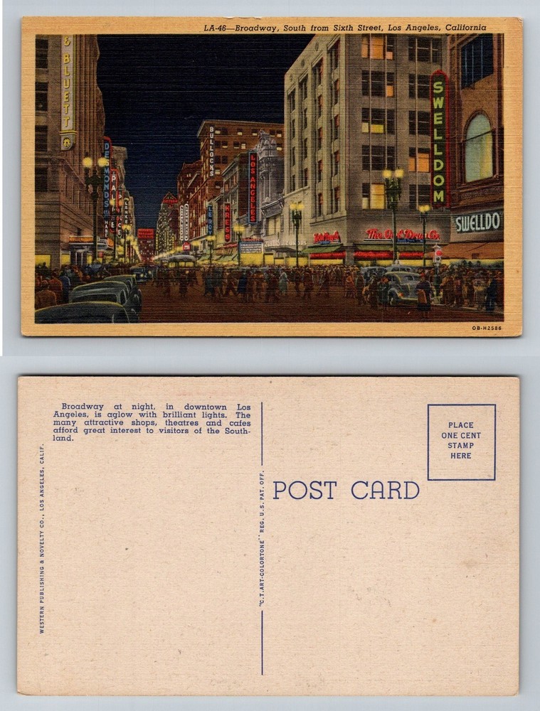 Los Angeles CA-California, Broadway South From Sixth Street Vintage Postcard