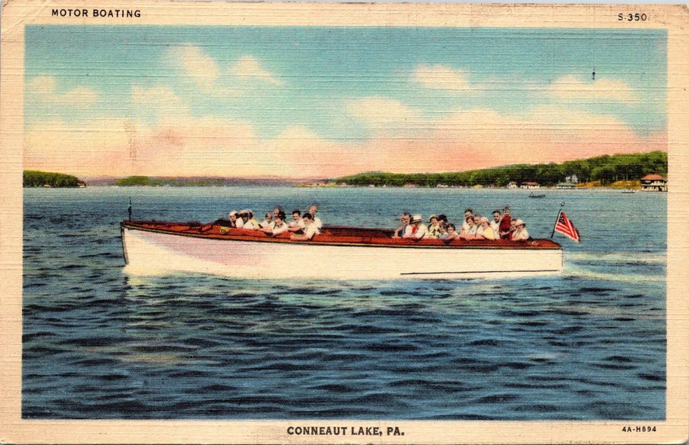 Dr Jim Stamps Postcard Motorboating Conneaut Lake Pennsylvania Linen