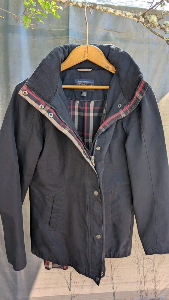 Pendleton Misty Falls Anorak Rain Jacket Black Womens Size Medium Plaid Lined