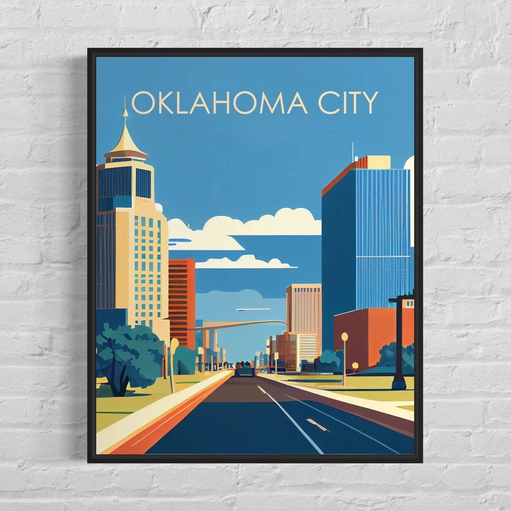 Oklahoma City Retro Art Print Oklahoma City Wall Art Illustration Oklahoma City