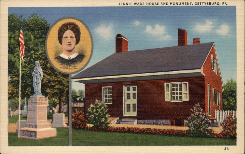 Gettysburg Pennsylvania Jennie Wade House & Monument two view linen postcard