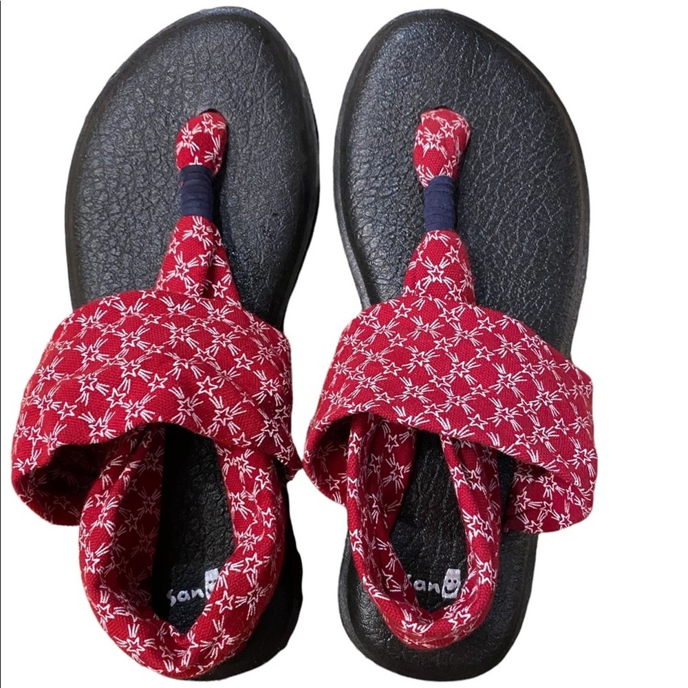 Sanuk Yoga Sling Sandals Red White Stars Womens Size 6