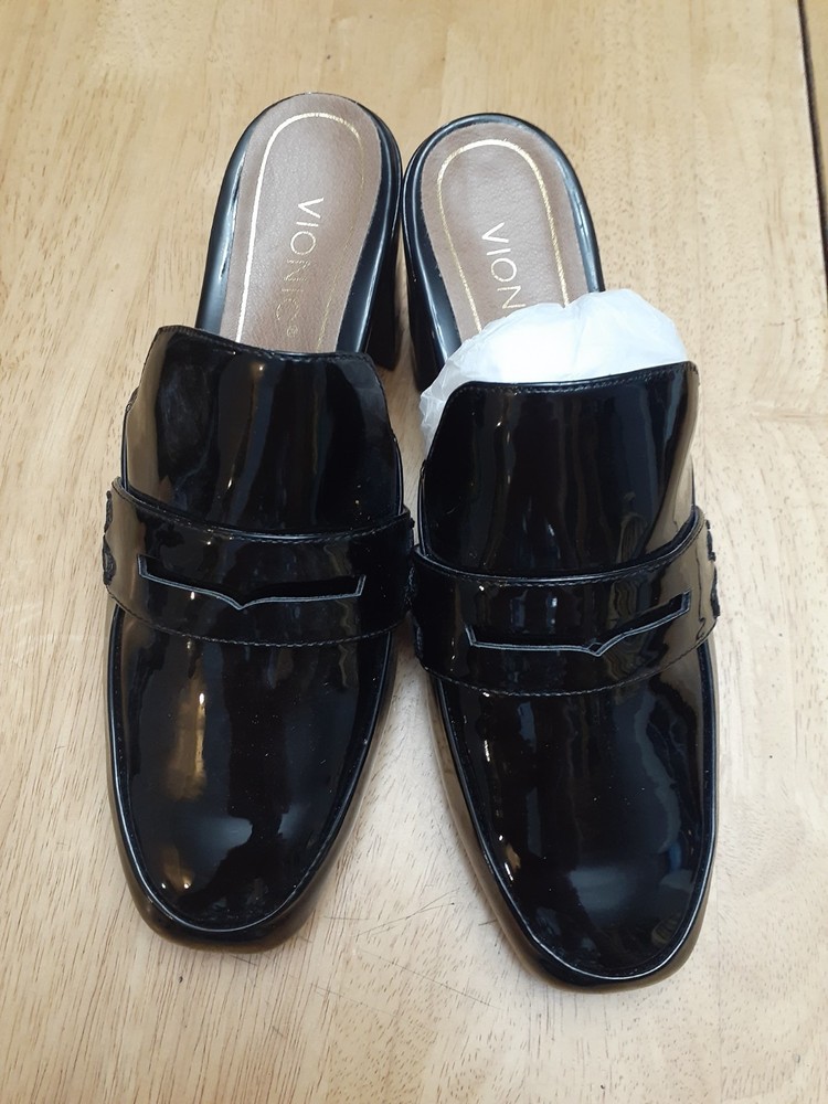Vionic Annabel Patent Leather Open Back Loafer Mules Women's Size 6 Black Shoes