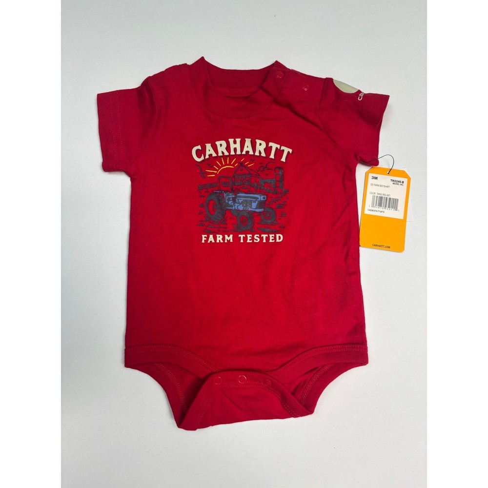 NWT Carhartt Baby Boys Red Farm Tested Tractor Bodysuit 3M TK6246-B
