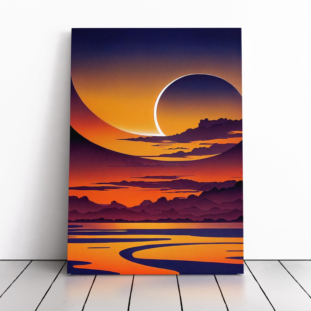 Contoured Abstract Sunset Canvas Wall Art Print Framed Picture Decor Dining Room
