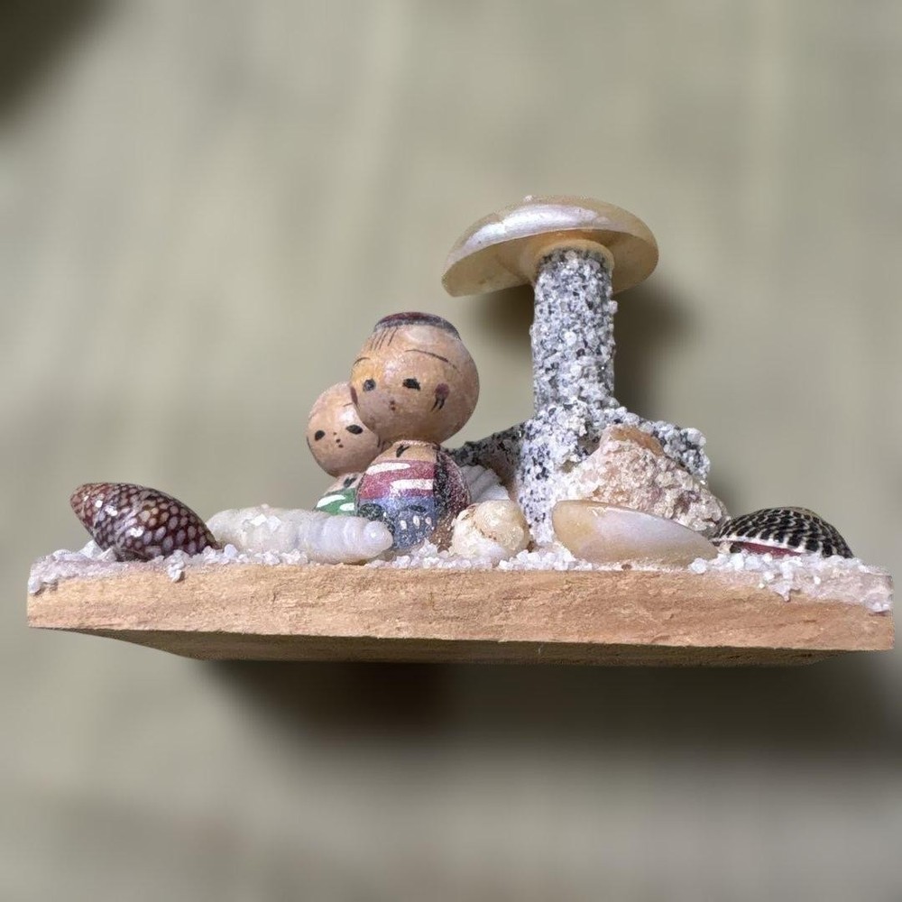 Kokeshi Seashell Doll Vintage Folk Art Handmade Antique Souvenir Unique