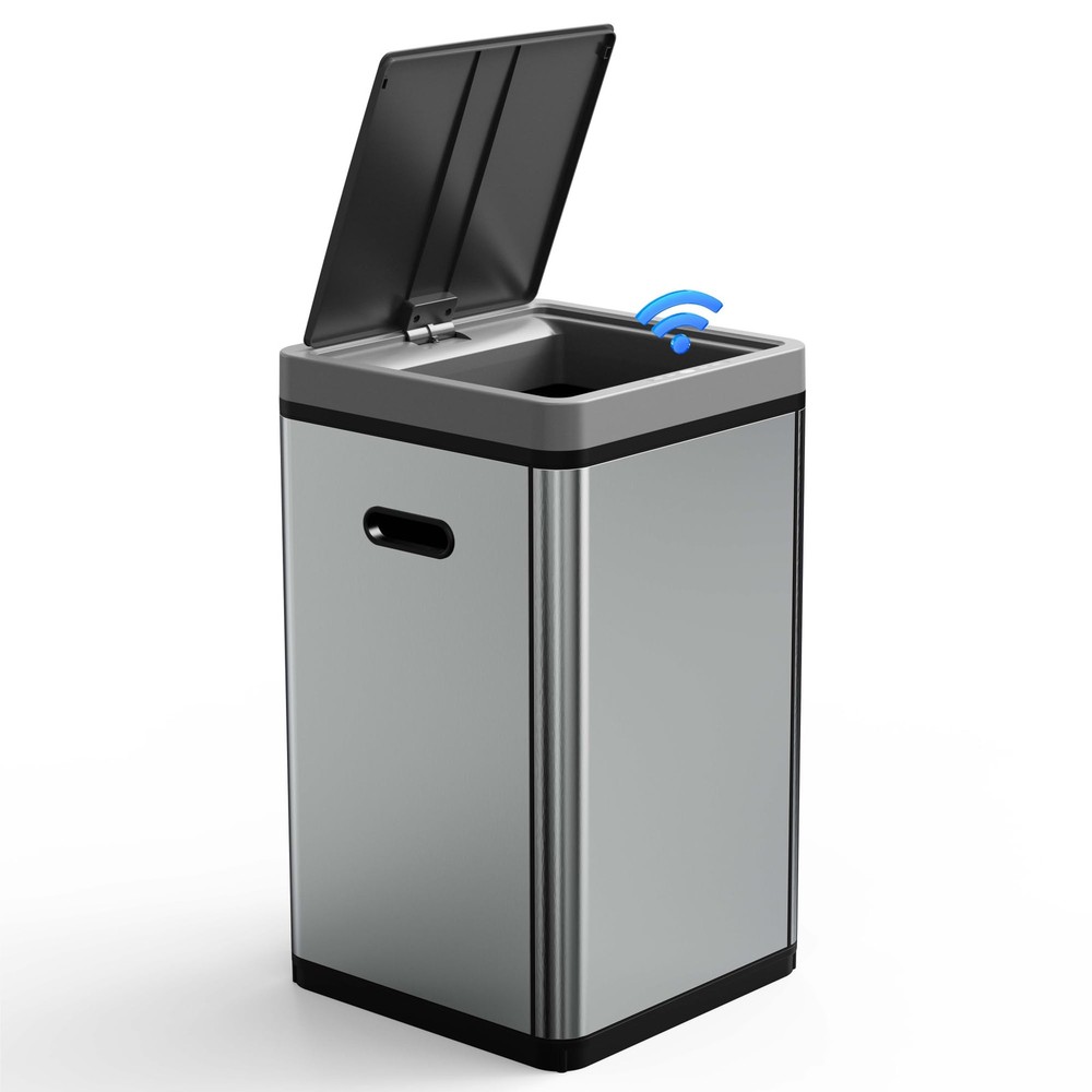 16 Gal Motion Sensor Touchless Rectangular Trash Can with Lid and AA Battery Included