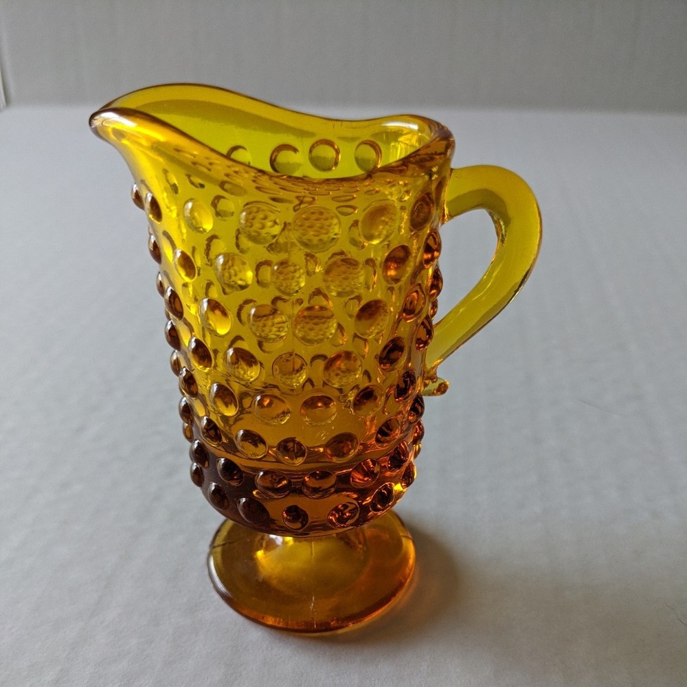 Vtg Kanawha Glass Amberina Hobnail 3 3/4” Glass Mini Footed Pitcher Creamer