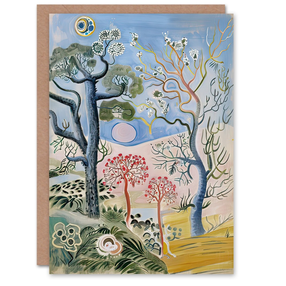 Greeting Card Abstract Trippy Pastel Trees Landscape Boho Blank Birthday