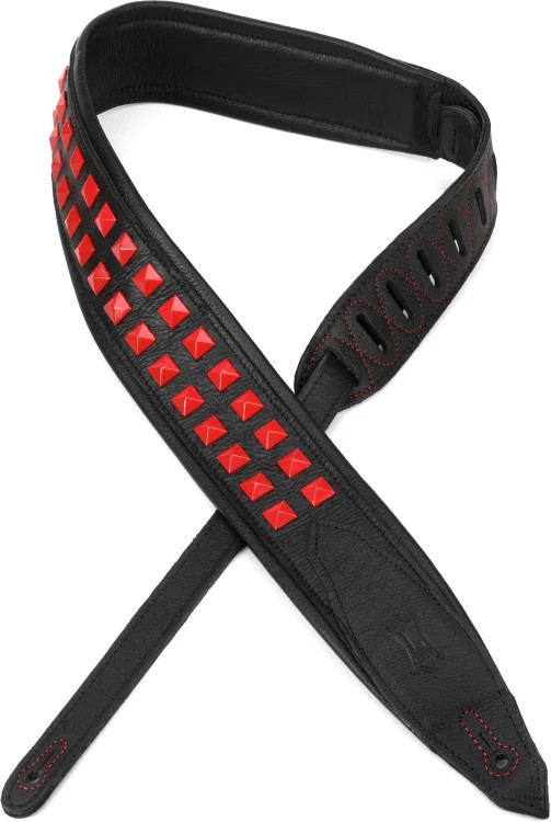 Levy's Rebel Leather Series Guitar Strap - Black with Red Studs