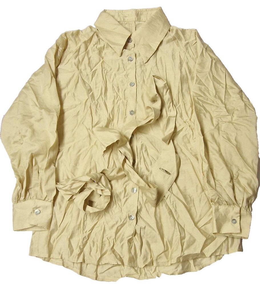 Women's Tan Button-Up Blouse with Tie - Size Small