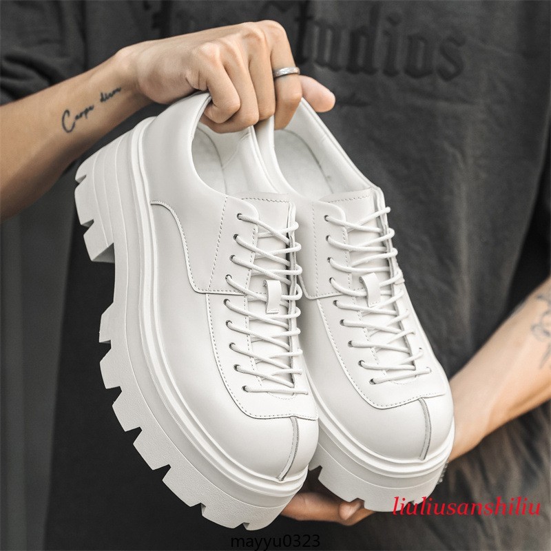 Men's Round Toe Platform Dress Business Casual British Thick Sole Lace Up Shoes