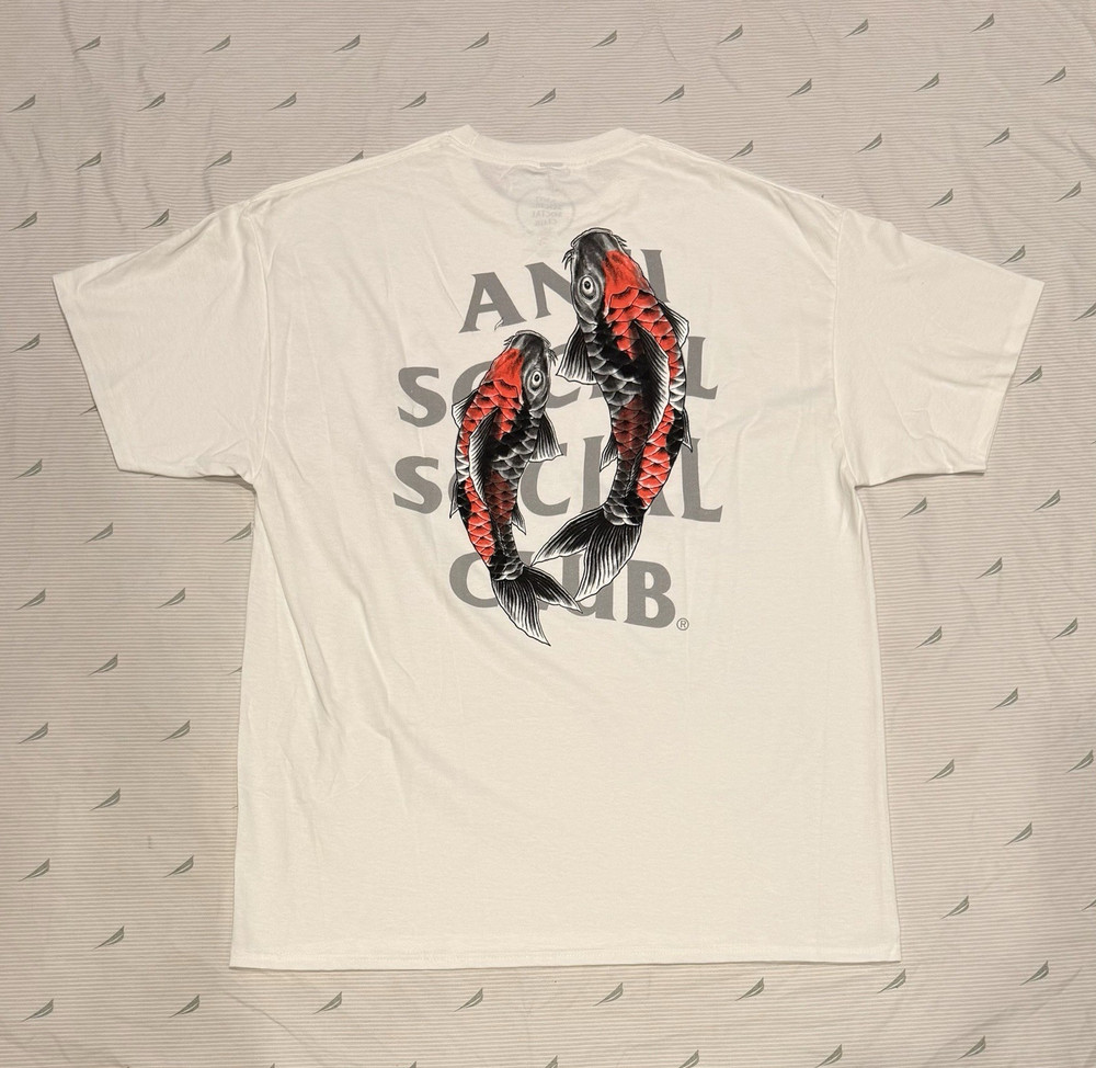 Anti Social Social Club White Cotton Koi Fish Graphic Logo T-Shirt Men’s XL