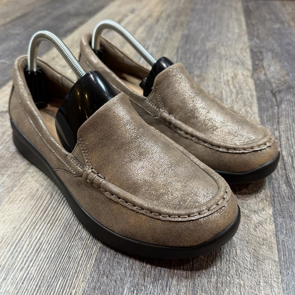 Clarks Ellowyn Lux Womens Size 11 W Slip On Loafers Shoes Bronze Metallic New