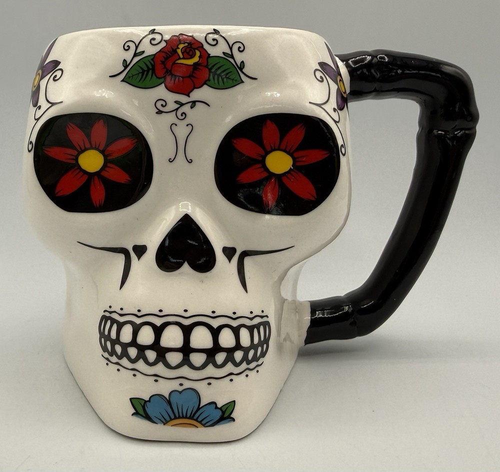 Sugar Skull Day of the Dead Dia De Los Muertos 3D Coffee Mug Black Handle